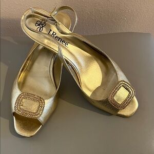 J.Renee Gold Slingback Heels with Embellished Buckle